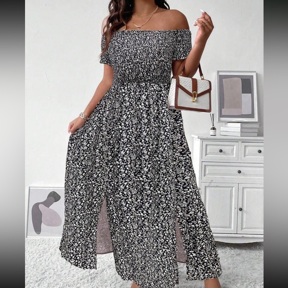 Boho floral off shoulder split thigh maxi dress - Picture 4 of 12